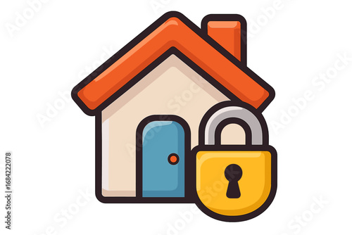 Home security concept with house and padlock. Vector illustration for safety, protection, insurance. Real estate property secure symbol. Private house safety concept design.