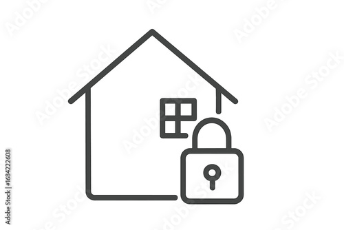 House and lock icon. Home security concept. Property protection and safety symbol. Real estate insurance and mortgage sign. Private property. Secure building outline illustration.