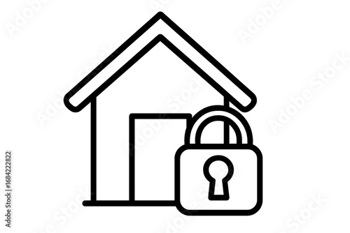 Home security linear icon with house and padlock. Concept of property protection, safety, and insurance. Vector illustration for real estate, mortgage, and privacy concepts.