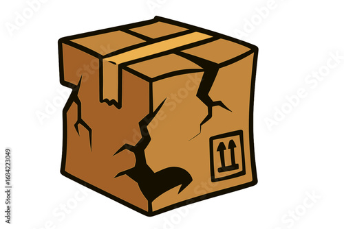 Broken cardboard box vector illustration. Damaged package or parcel concept for shipping, delivery insurance claims. Fragile cartoon icon showing poor handling and freight problems.