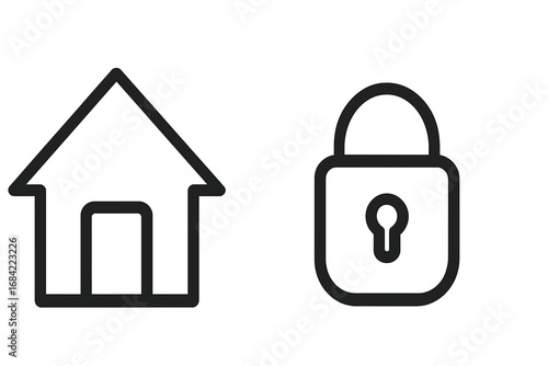 House and lock line icon set. Home security vector graphic. Property protection, real estate safety concept. Quarantine, stay home symbol. Secure login, privacy for apps.