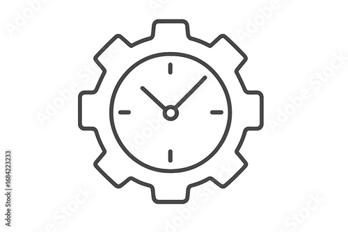 Time management icon. Productivity and efficiency symbol. Business process optimization, workflow automation concept. Gear with clock, project deadline vector illustration.