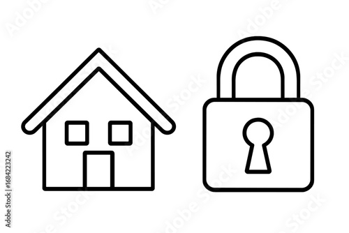 Home security icon. House and lock symbol for safety, protection. Real estate, property, insurance concept. Secure mortgage, privacy, smart home pictogram. Vector illustration.