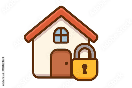 Home security concept with house and padlock. Property protection and safety symbol. Real estate insurance icon. Secure house vector cartoon illustration for web or apps.