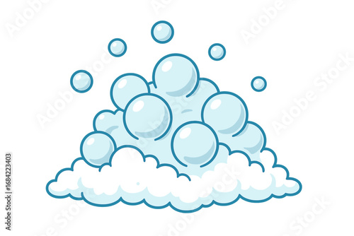 Cartoon soap foam with bubbles vector illustration. Soap suds, shampoo or bath lather. Washing and cleaning concept. Fresh hygiene symbol. Blue bubbly texture isolated.