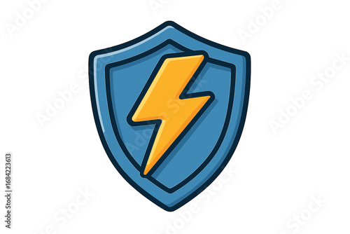 Shield with lightning bolt. Power protection icon. Security, energy, and safety concept. Electric guard logo. Vector illustration for web, apps, and technology graphics.