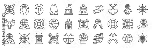 international relations line editable icon set collection. Containing icons related to diplomacy. Vector illustration eps 10