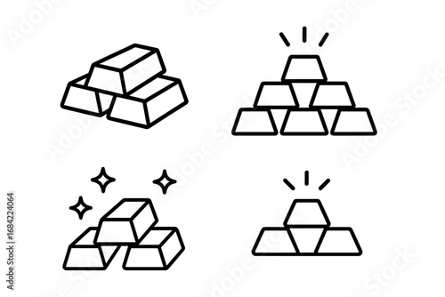 Gold bar and bullion line icon set. Vector illustration of ingots. Financial concepts like wealth, treasure, investment, and banking. Shiny precious metal pyramid and stack.