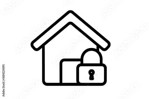 Minimalistic House Icon with Padlock Security Concept, Vector Cartoon Illustration for Apps and Web, Transparent Background, Home Safety, Protection, Privacy Symbol