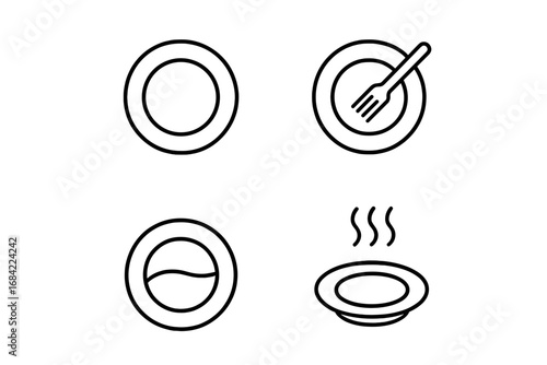 Plate line icon set. Minimalistic linear pictogram collection for web design, apps, banners, social networks. Vector cartoon illustration for dining, restaurant, hot food