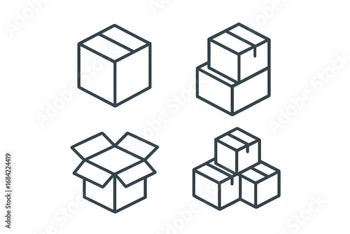 Box line icon set. Package, parcel, delivery, and shipping concept. Vector illustration for moving, storage, or logistics. Simple outline graphic for web, app, UI, UX design.
