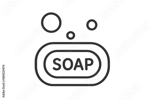 Soap bar with bubbles line icon. Cleanliness and hygiene concept. Simple outline vector illustration for personal care, washing hands, and skincare. Minimal pictogram symbol.