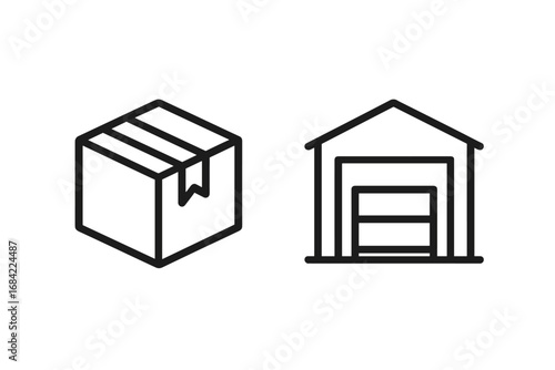 Warehouse and box line icon set. Logistics, delivery service, and storage concept. Vector illustration for shipping, distribution, and inventory. Cargo, package, and freight symbol.