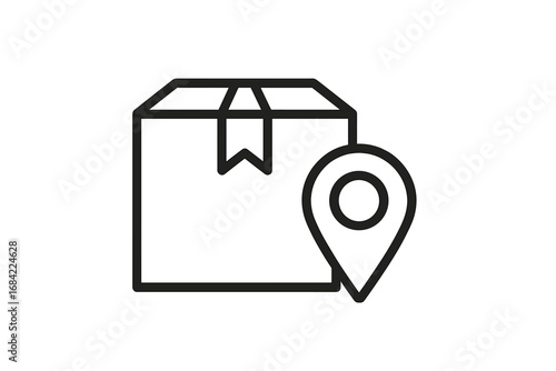 Package tracking location pin vector icon. Parcel delivery destination. Order shipping address symbol. E-commerce logistics business concept. Post mail GPS geotag mark design.
