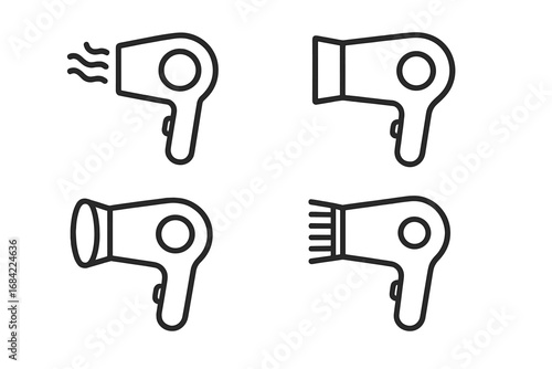 Hair dryer line icon set. Minimal pictogram collection for web, apps, graphic design. Vector symbol bundle. Blowdryer, beauty salon, hairdressing, styling appliance sign.