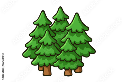 Cartoon pine trees illustration. Vector graphic icon of a forest fir grove. Minimalistic flat design element for nature, park, or ecology concept. Evergreen woods symbol.