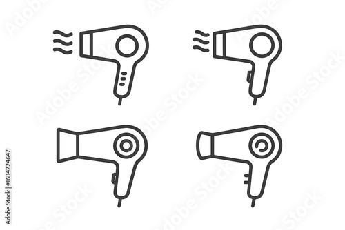 Hair dryer line icon set. Blow dryer outline pictogram bundle for web design, apps and graphics. Hairdressing beauty salon appliance symbol. Minimal vector illustration graphic.