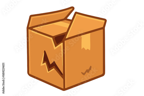 Broken cardboard box icon, damaged package concept, vector cartoon illustration with transparent background, packaging damage symbol, shipping and delivery issues