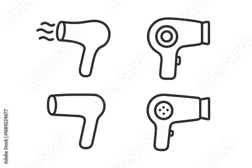 Hair dryer line icon set. Blow dryer symbol collection for beauty salon, barbershop. Hairdryer pictogram bundle for web design, apps. Vector outline hair care styling tool.