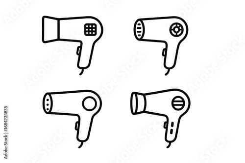 Hair dryer line icon collection. Minimalistic linear pictogram set for web, graphic design, apps. Blow dryer symbol for hairdresser, salon, beauty, haircare. Vector illustration.
