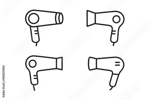Hair dryer line icon set. Minimal blow dryer pictograms for beauty salon and hairdressing. Vector outline symbols for hairstyling, web design, apps, and graphic elements.