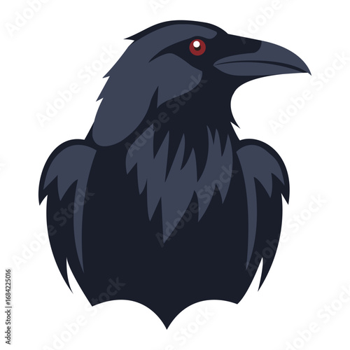 Black crow or raven with a red eye logo for gaming, esports, or a strong, mysterious brand identity