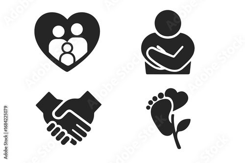 Neighborly Sharing Icons Set, Outline Vector Illustrations of Community Support, Homemade Dish, House Facade, Plate of Cookies, Neighbor Handshake Symbol, Friendship and Kindness