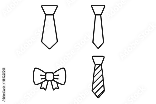 Tie and bowtie line icon set. Men's fashion accessory for business or formal suit. Gentleman neckwear collection. Classic professional wear. Vector outline symbol illustration.