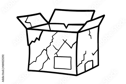Symbol of Broken Cardboard Box Illustration, Damaged Packaging Concept, Vector Cartoon Graphic for Apps and Design, Transparent Background, Delivery, Shipping, Storage