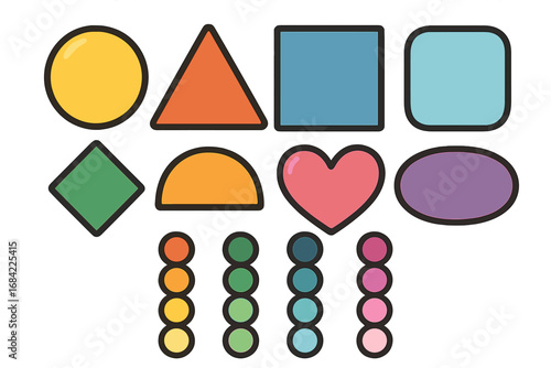 Colorful geometric shapes and harmonious color palettes, vibrant vector illustration, creative graphic design elements for artistic projects, education, and design studies