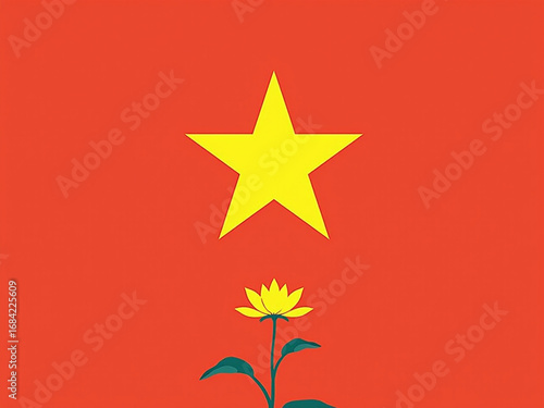 Modern Flat Vietnam Flag with Lotus Flower Creative Minimalist Illustration