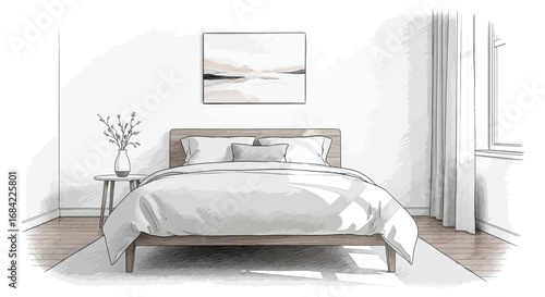 Elegant bedroom illustration showcasing modern interior design elements