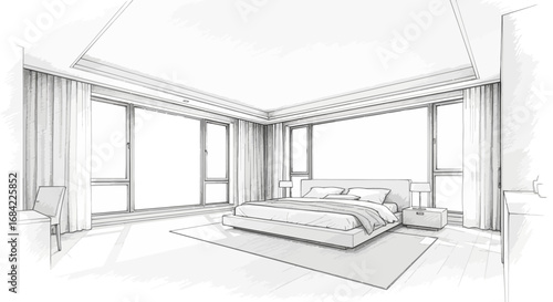 Elegant bedroom interior design with natural light in a contemporary style