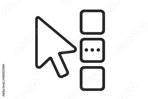 Cursor arrow selecting from a menu list. Line icon for web, apps. UI UX symbol for user choice, navigation, click interaction. More options button. Vector graphic set.