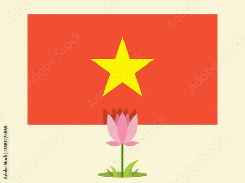 Minimalist Flat Design Vietnam Flag with Lotus Flower Illustration