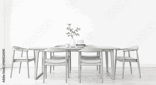 Elegant dining area showcases a modern table setting with minimalist decor