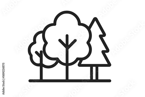 Trees in forest outline icon for graphic design, web sites, cards, books, articles, vector cartoon illustration with transparent background, ordered set of nature symbols for environmental themes