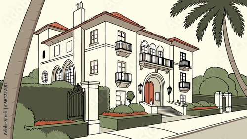 Mediterranean style house illustration elegant home exterior drawing luxury villa design architectural sketch home facade real estate illustration house blueprint building design property image home .