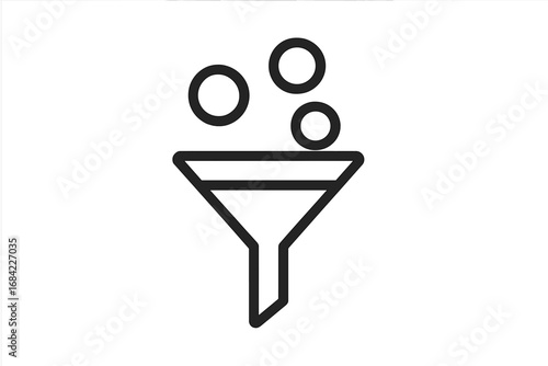 Filter funnel icon for data sorting and information processing. Minimalist line art pictogram for sales funnels, lead generation, and conversion concepts. Vector symbol for web.