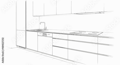 Illustration showcasing a modern kitchen design with clean lines and sleekness