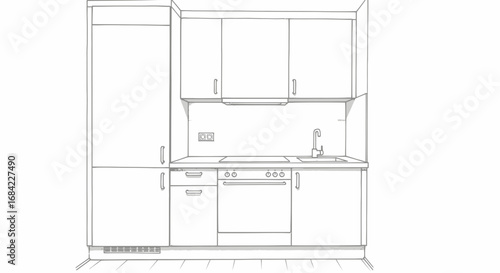 Minimalist Kitchen Sketch Showing Cabinets Appliances and Sink Design