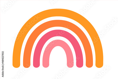 Cute boho rainbow in warm pink and orange tones. Hand-drawn minimalist arc shape for nursery decor. Abstract vector illustration for baby shower, kids art, or T-shirt print.
