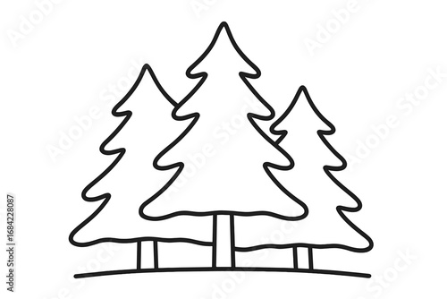 Simplified pine trees forest silhouette vector, evergreen conifer trees icon set for graphic design, websites, cards, books, nature illustrations, transparent background