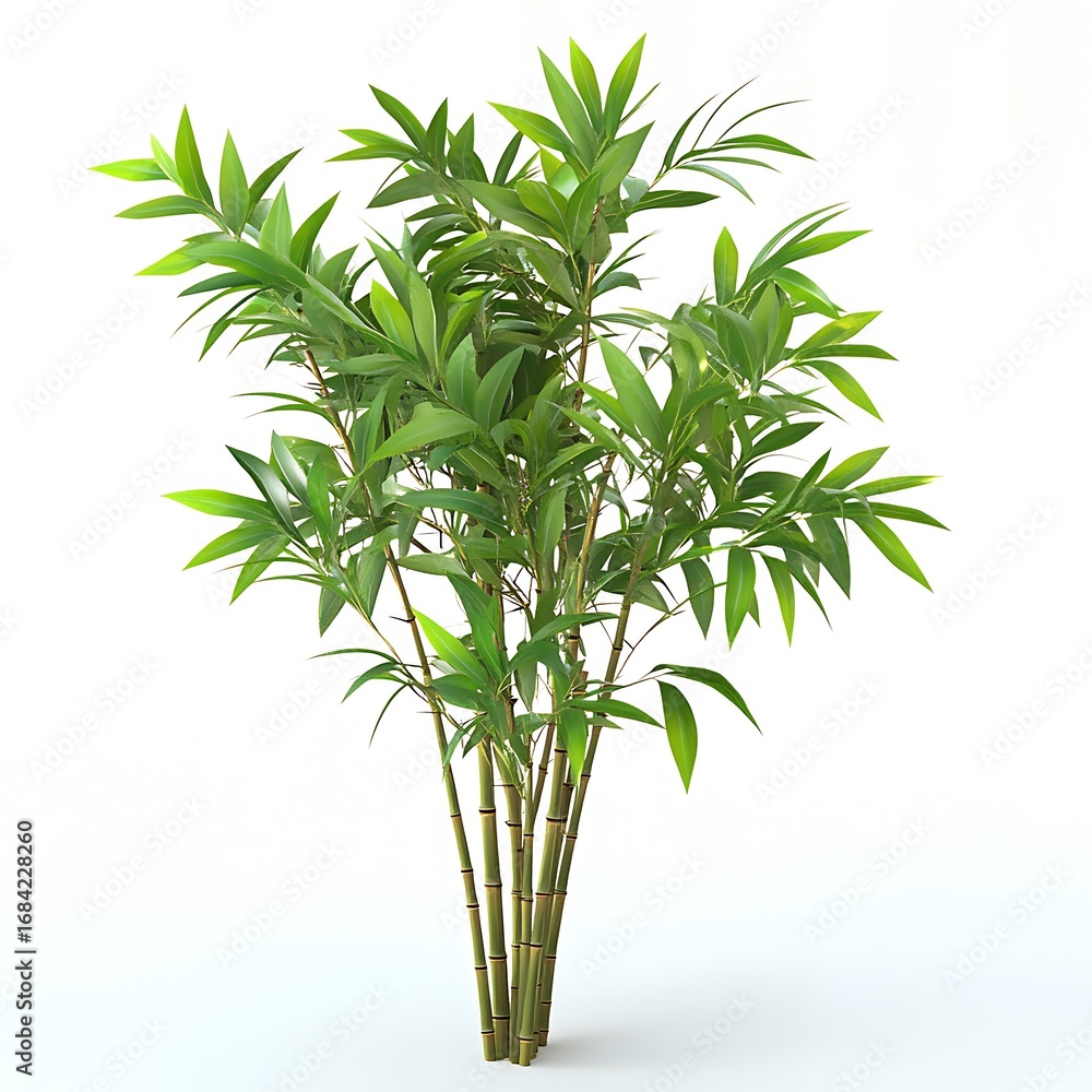 Fototapeta premium Bushy Bamboo Plant Many Green Leaves on White Background image