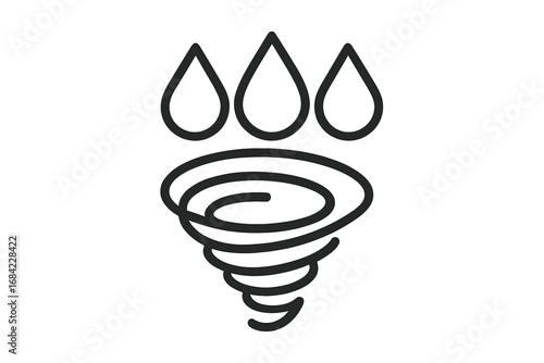 Tornado and rain outline icon for weather forecast. Vector symbol of a hurricane, cyclone, twister. Concept of natural disaster, storm, climate change, meteorology, alert.