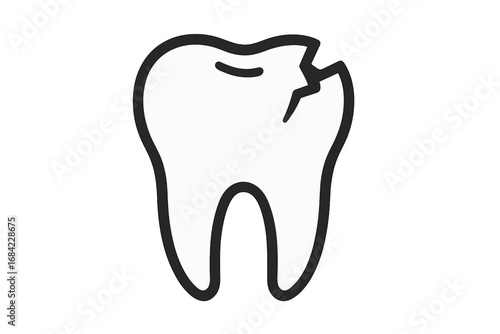 Cracked tooth line icon. Broken tooth vector. Dental problem, toothache, decay, caries, and chipping symbol. Dentistry and oral hygiene concept. Damaged tooth enamel graphic.