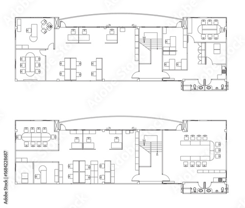 Office Furniture Layout Vector Drawing – 2 Interior Design Options