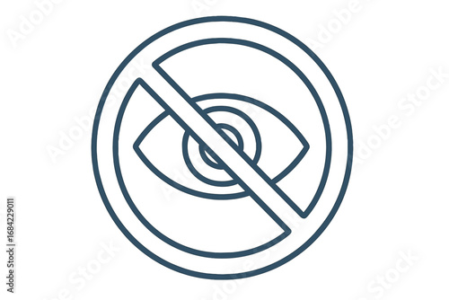 No looking warning sign. Forbidden eye icon. Concept of censorship, privacy, and sensitive content. Prohibited to watch. Hide information symbol. Do not spy vector line icon.
