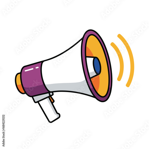 A cartoon illustration of a megaphone with sound waves