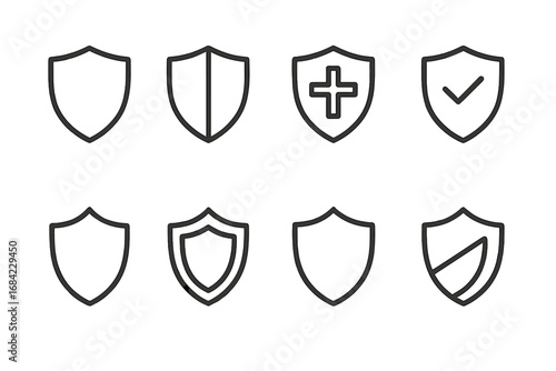 Simple Linear Icon of Shield and Protection Symbols, Editable Stroke, Minimalistic Pictograms for Design of Security, Safety, Medical, Validation Concepts, Vector Illustration